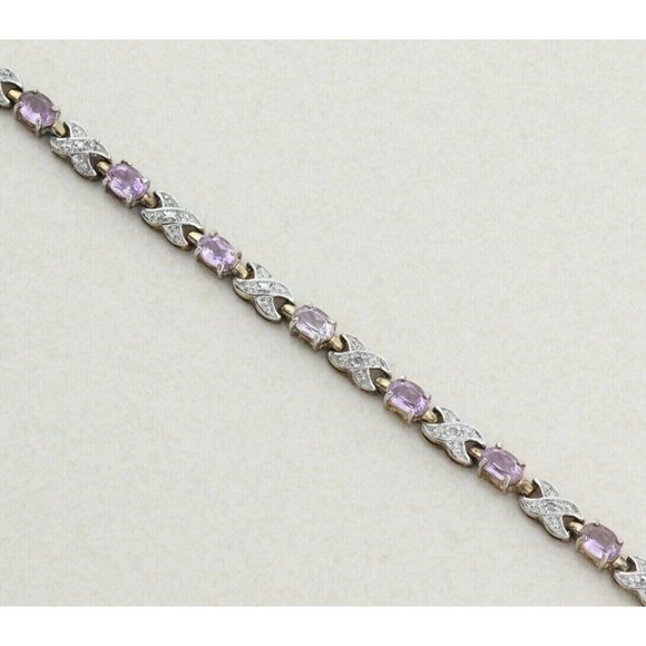 Gold over Sterling Silver Amethyst Gemstone Bracelet 7 1/2 inch - Picture 4 of 10